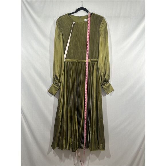 NWD IEENA Mac Duggal [ 12 ] Long Sleeve High Neck Heat Pleated Dress Olive Green - Picture 7 of 16